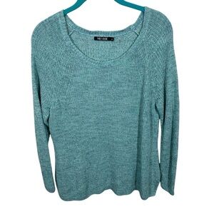 Nic Zoe Sweater Blue Linen Blend Pullover Crewneck Knit Preppy Petite Large